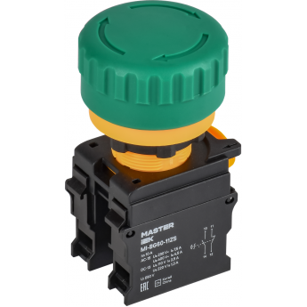 Кнопка IEK MASTER MI-BG60-11ZS-3-23-K06 "Грибок" поворотная с фиксацией 1NO+1NC зелёная