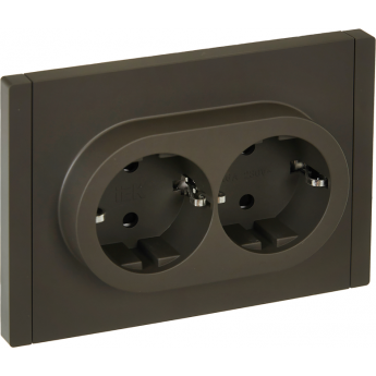 Розетка 2-местная IEK FORTEPIANO с заземлением, с защитными шторками, безвинтовое крепление, 16А FP323 серый FP-R24-16-1-K03